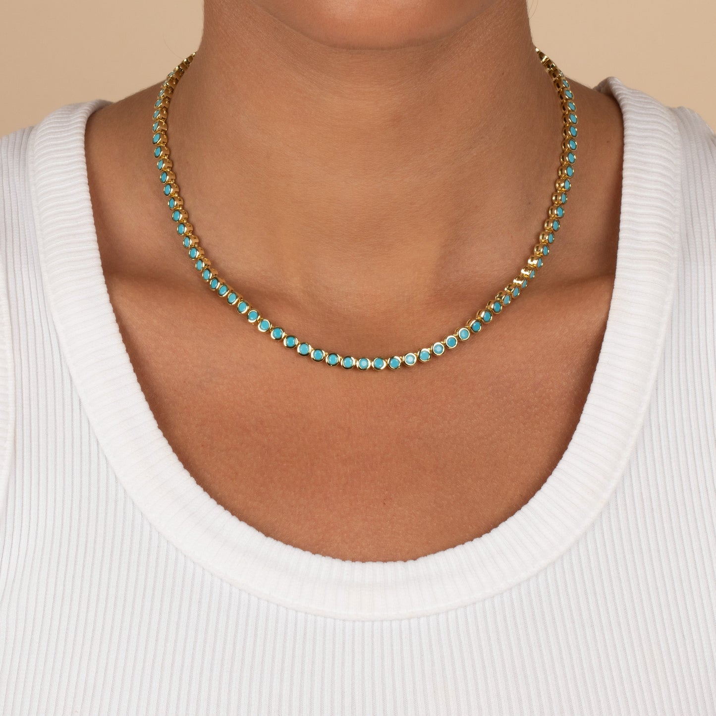 Turquoise CZ Bezel Tennis Necklace