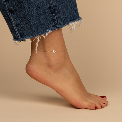 Solid Star Of David Pendant Anklet 14K