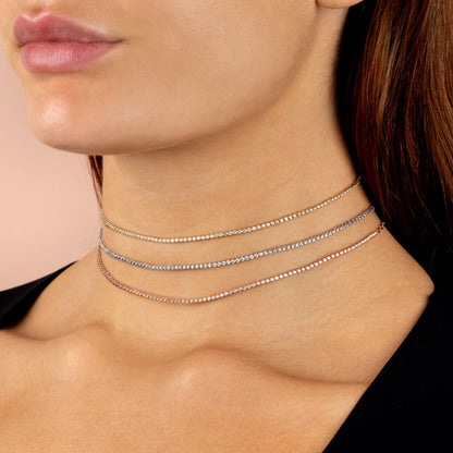 Thin Diamond Tennis Choker 14K