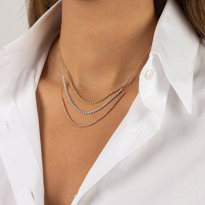 Diamond Thin Half Tennis Necklace 14K