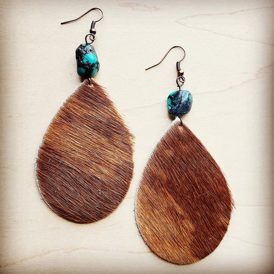 Teardrop Earrings Tan Hair w/ Turquoise Drops