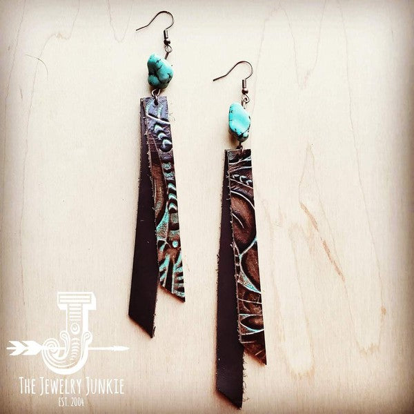 Leather Rectangle Earring in Turquoise Floral