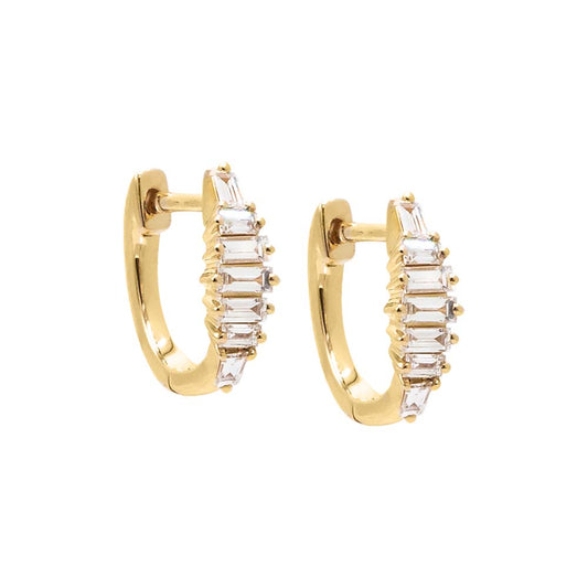 Diamond Graduated Baguette Huggie Earring 14K