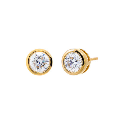 Lab Grown Diamond Solitaire Bezel Stud Earring 14K