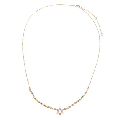 Diamond Star Of David Half Tennis Necklace 14K