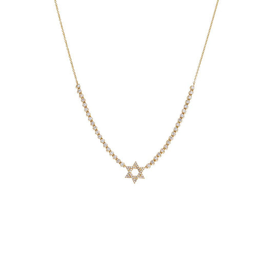 Diamond Star Of David Half Tennis Necklace 14K