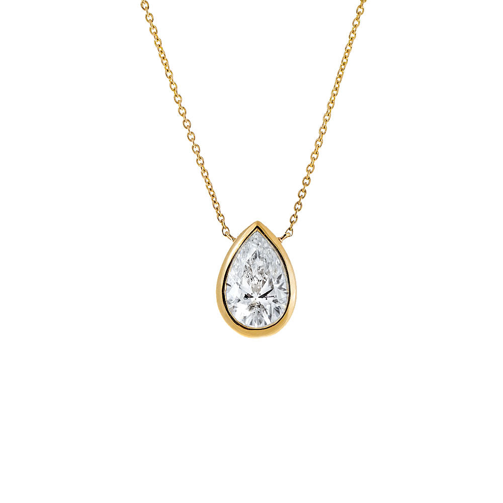 Lab Grown Diamond Pear Bezel Necklace 14K