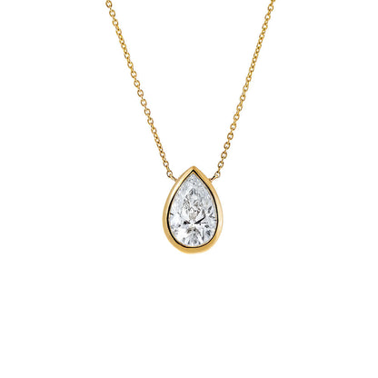 Lab Grown Diamond Pear Bezel Necklace 14K