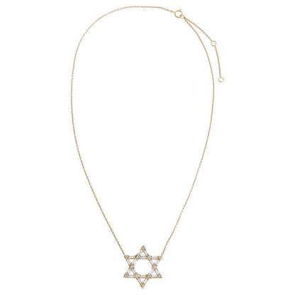 Diamond Baguette X Solitaire Large Star Of David Necklace 14K