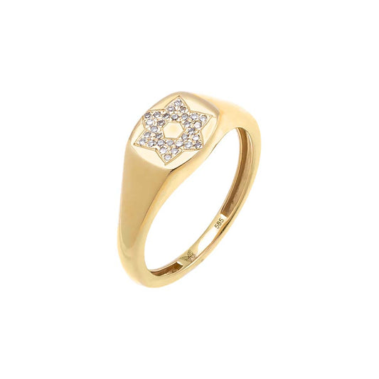 Diamond Pave Star Of David Signet Ring 14K