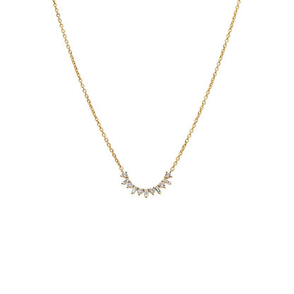 Diamond Baguette X Solitaire Curved Bar Necklace 14K