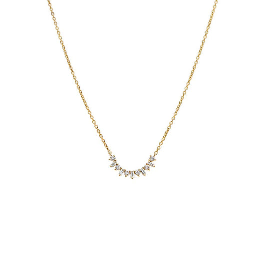 Diamond Baguette X Solitaire Curved Bar Necklace 14K