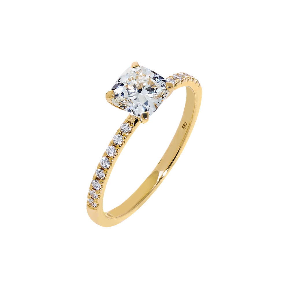 Lab Grown Diamond Pave Cushion Cut Engagement Ring 14K