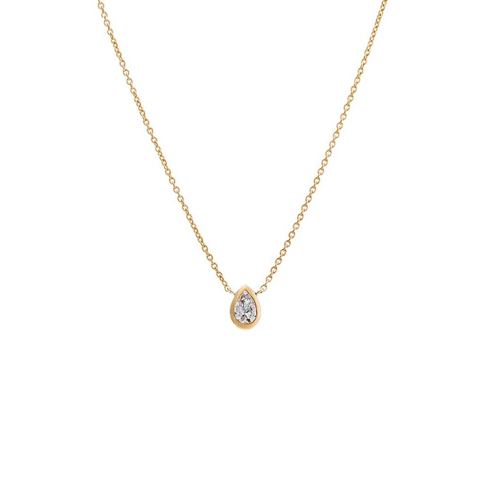 Lab Grown Diamond Pear Bezel Necklace 14K