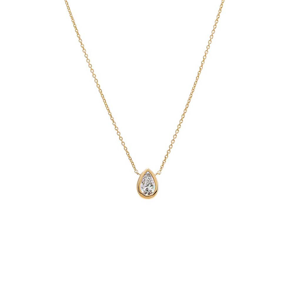 Lab Grown Diamond Pear Bezel Necklace 14K