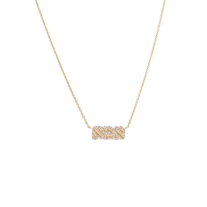 Diamond Pave Bubble Outline Hebrew 'Mom' Necklace 14K