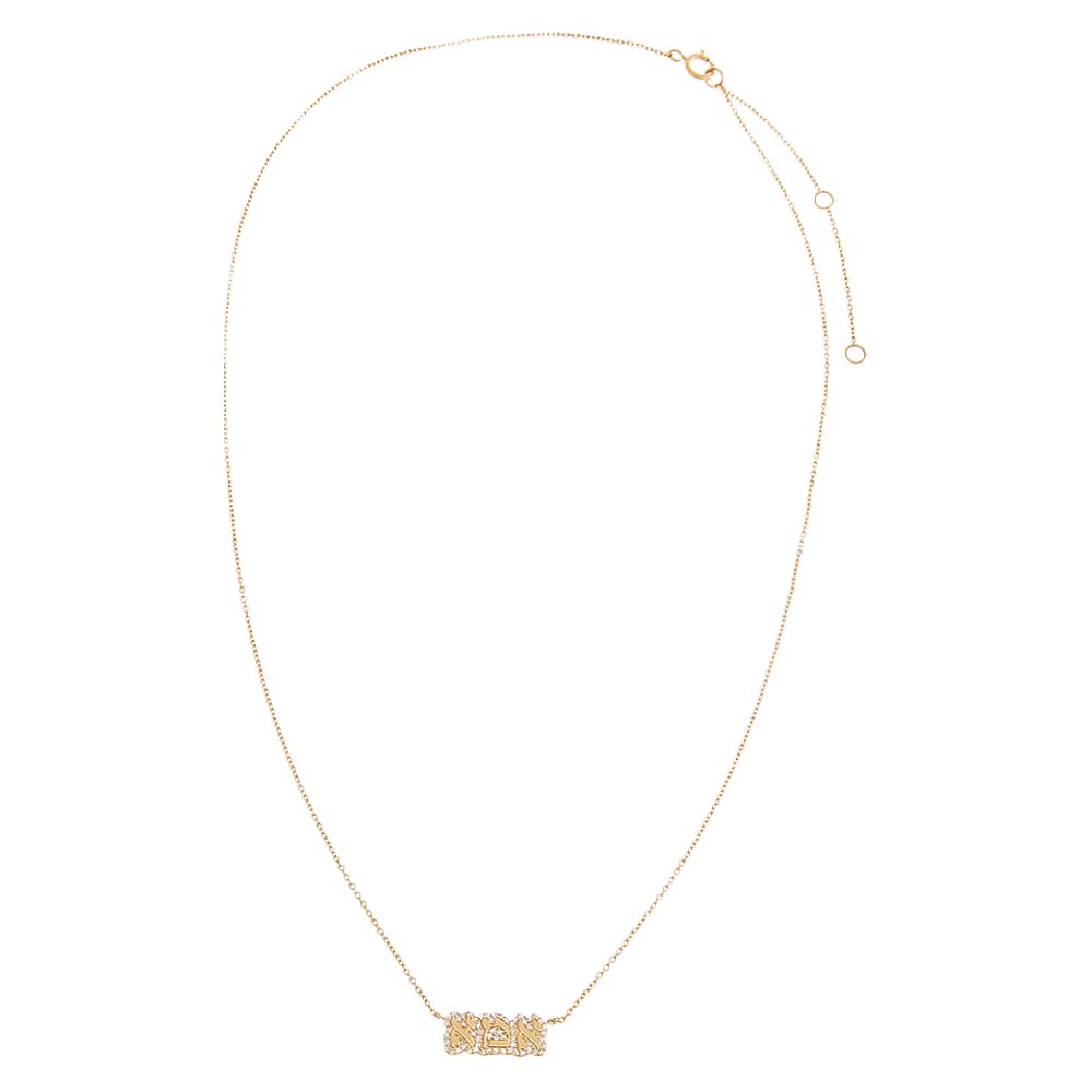 Diamond Pave Bubble Outline Hebrew 'Mom' Necklace 14K