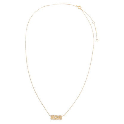 Diamond Pave Bubble Outline Hebrew 'Mom' Necklace 14K