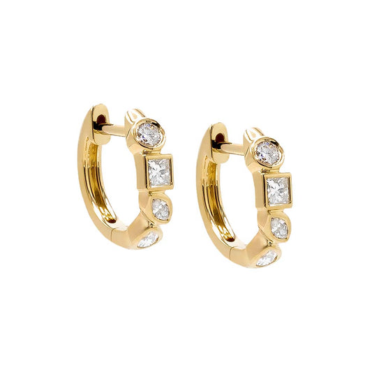 Diamond Multi Shape Bezel Huggie Earring 14K