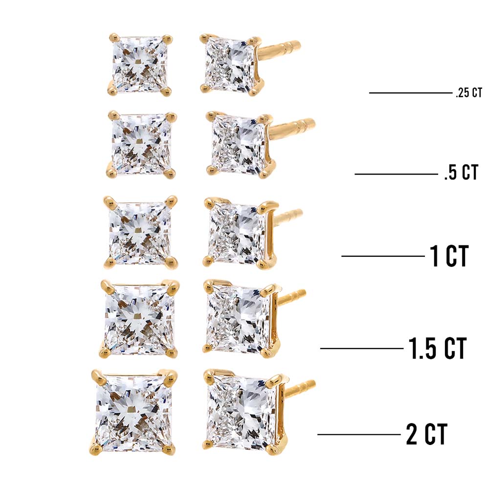 Lab Grown Diamond Princess Cut Four Prong Stud Earring 14K