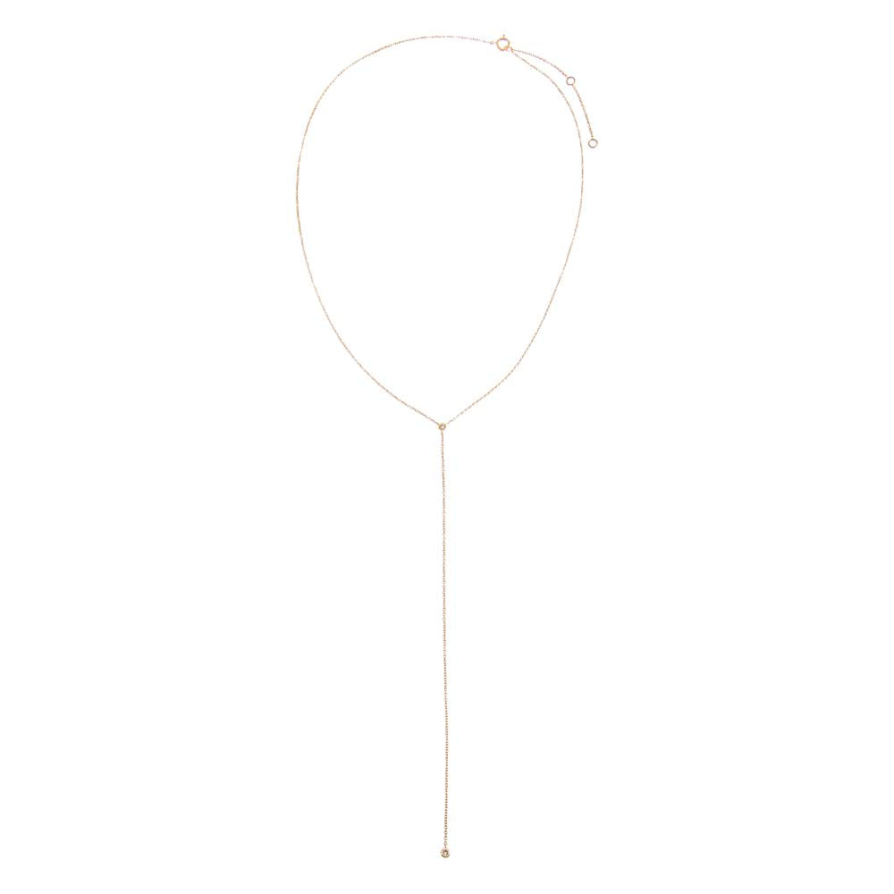 Diamond Double Solitaire Bezel Lariat Necklace 14K