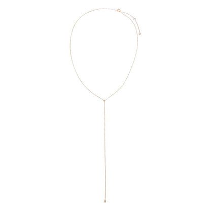 Diamond Double Solitaire Bezel Lariat Necklace 14K