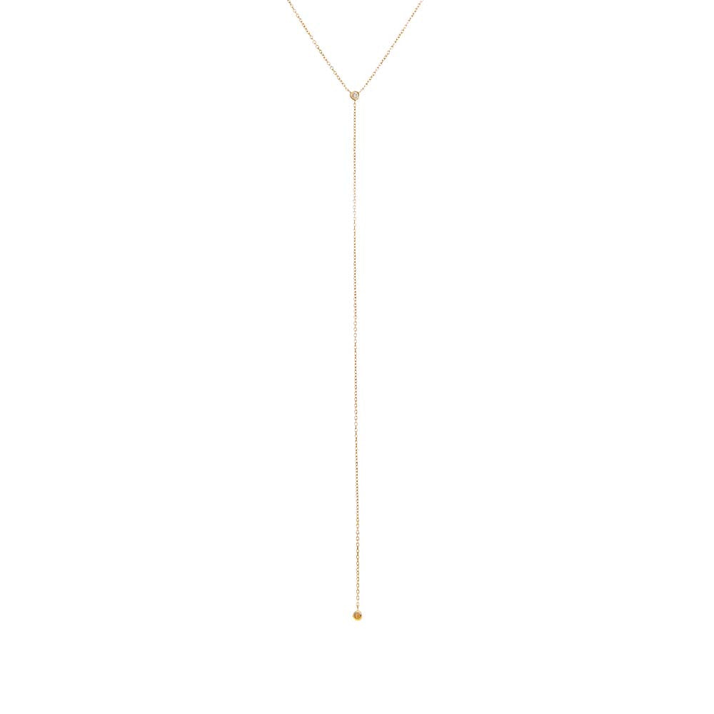 Diamond Double Solitaire Bezel Lariat Necklace 14K