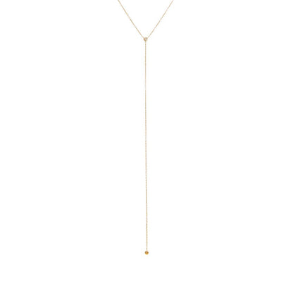 Diamond Double Solitaire Bezel Lariat Necklace 14K