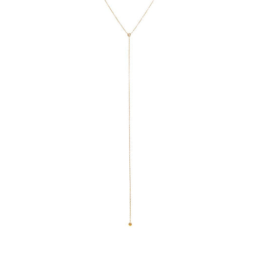 Diamond Double Solitaire Bezel Lariat Necklace 14K