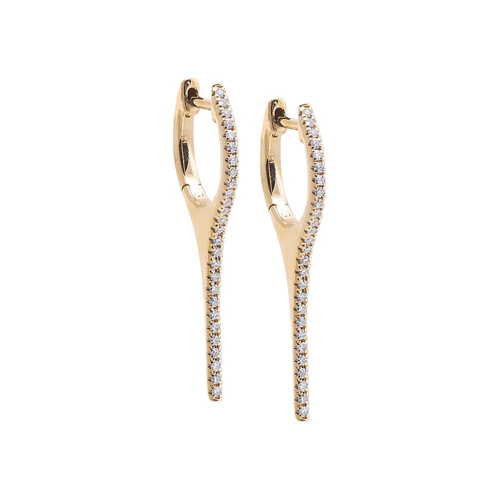 Diamond Pave Elongated Spike Huggie Earring 14K