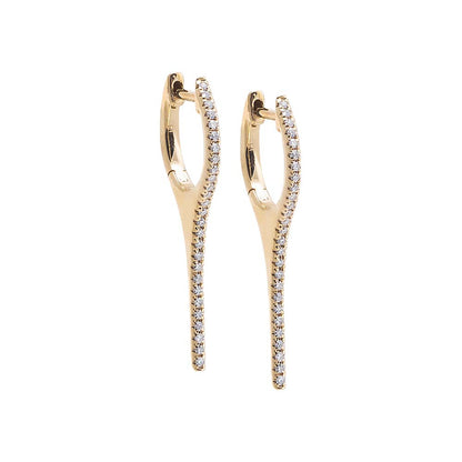 Diamond Pave Elongated Spike Huggie Earring 14K