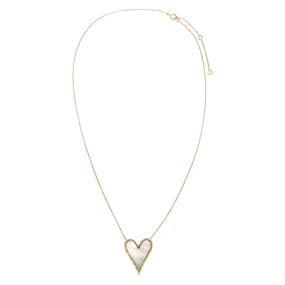 Large Diamond Pave Outlined Colored Stone Heart Necklace 14K