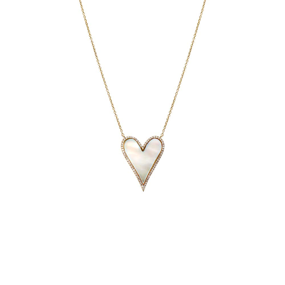 Large Diamond Pave Outlined Colored Stone Heart Necklace 14K