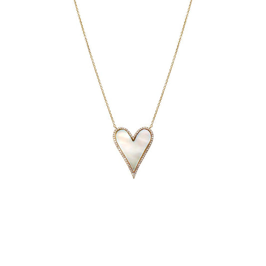 Large Diamond Pave Outlined Colored Stone Heart Necklace 14K