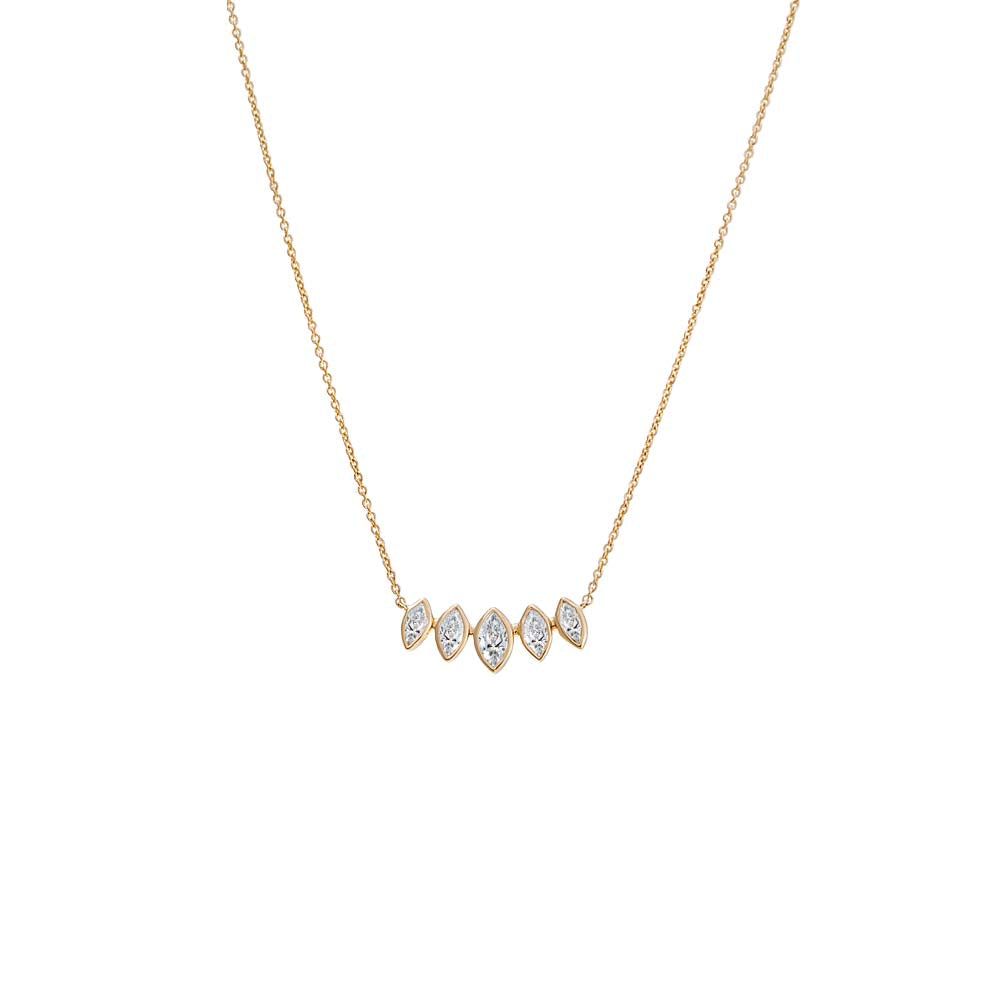 Lab Grown Diamond Marquise Bezel Curved Bar Necklace 14K