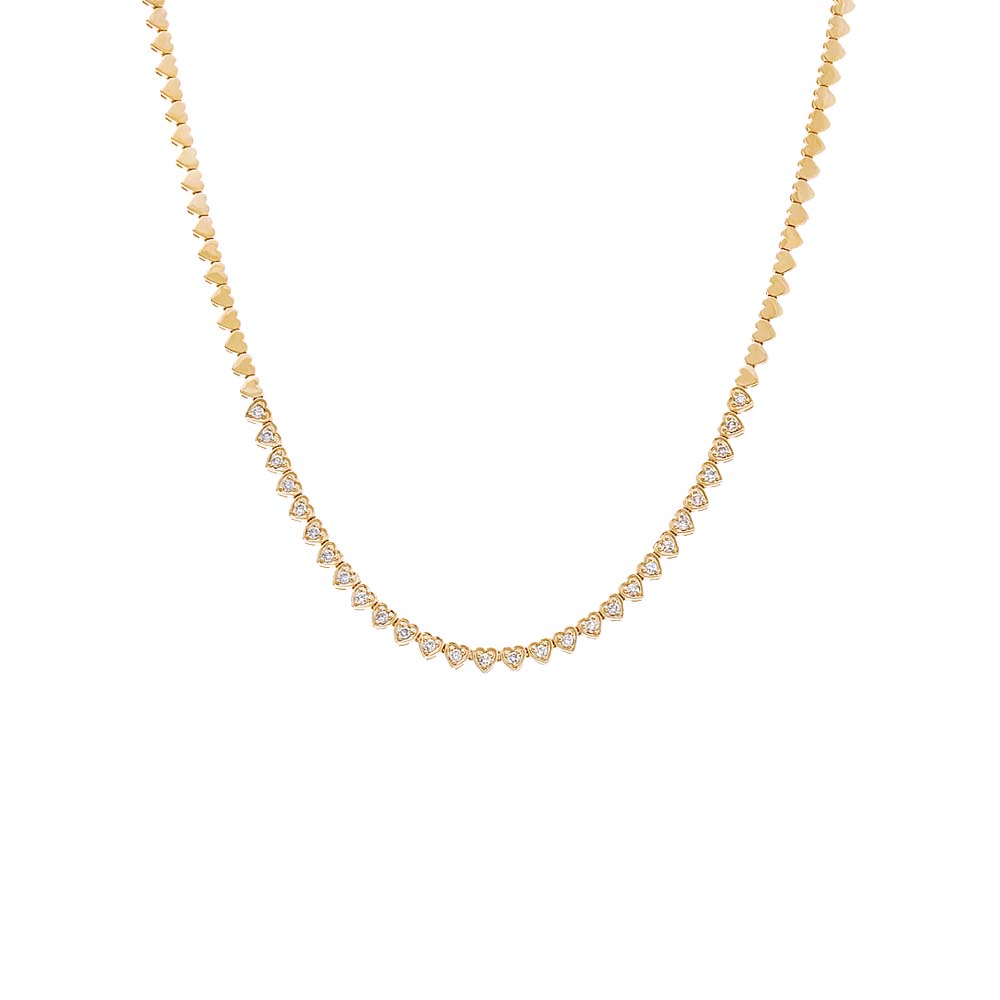 Diamond Bezel Heart Tennis Necklace 14K