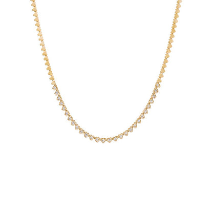 Diamond Bezel Heart Tennis Necklace 14K