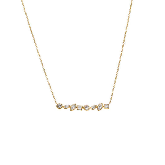 Diamond Bezel Multi Shape Bar Pendant Necklace 14K