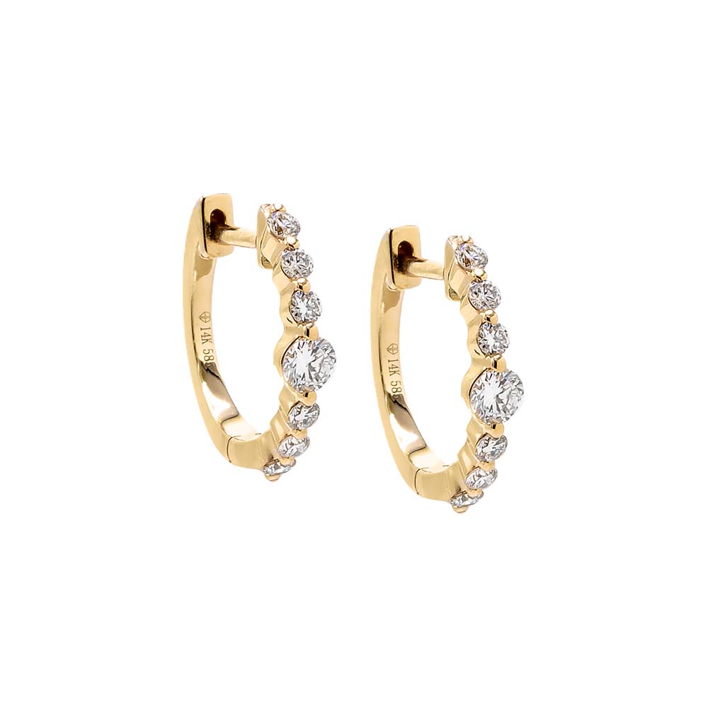 Floating Diamond Embedded Huggie Earring 14K