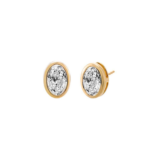 Lab Grown Diamond Oval Bezel Stud Earring 14K