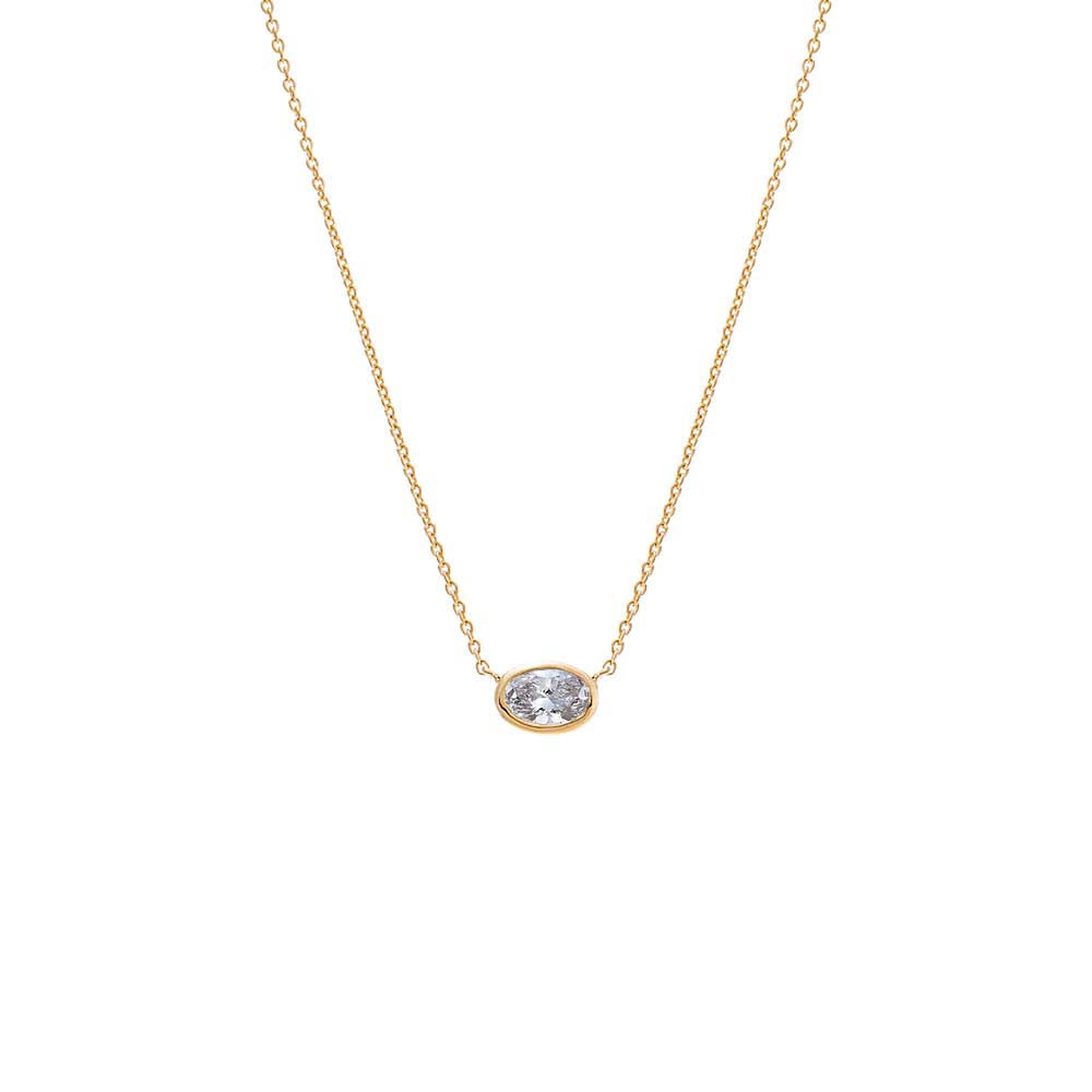 Lab Grown Diamond Oval Bezel Necklace 14K