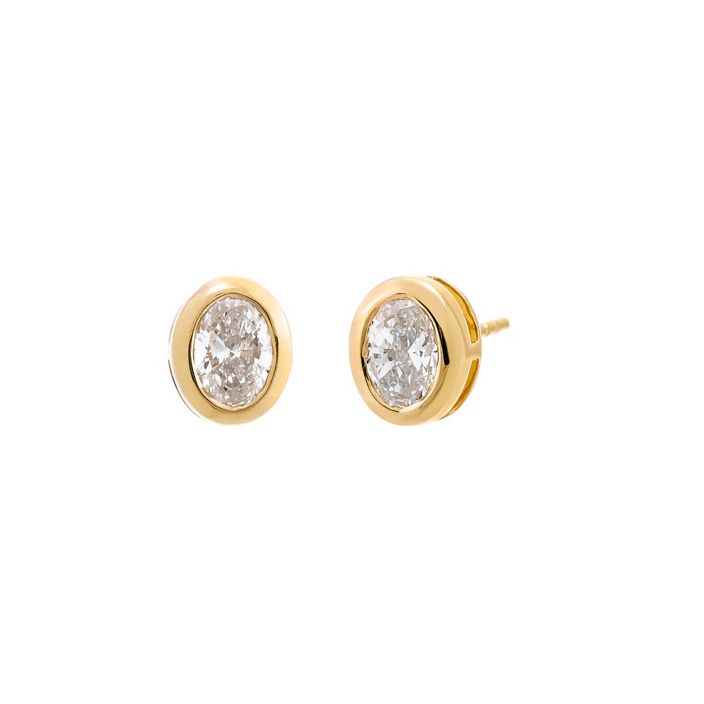 Lab Grown Diamond Oval Bezel Stud Earring 14K