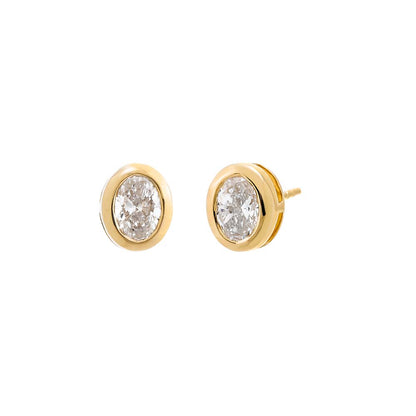 Lab Grown Diamond Oval Bezel Stud Earring 14K