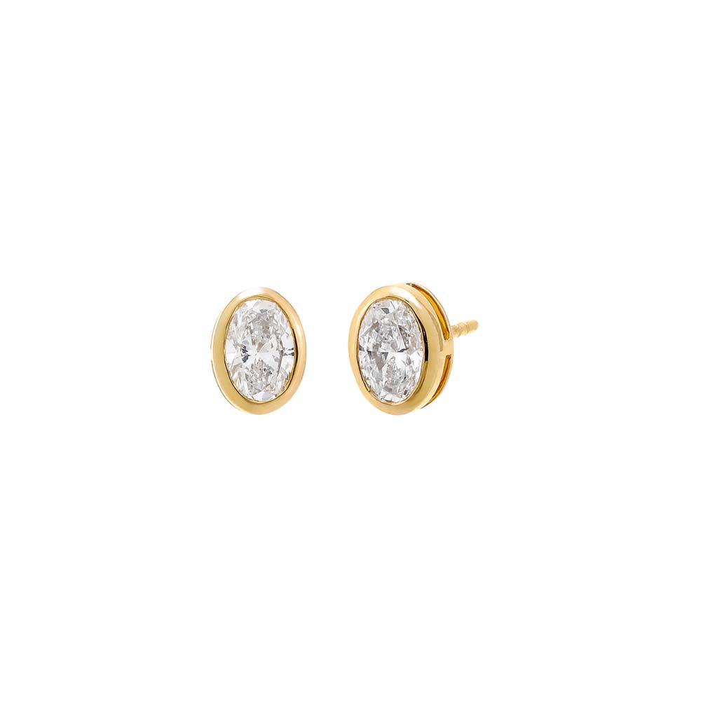 Lab Grown Diamond Oval Bezel Stud Earring 14K