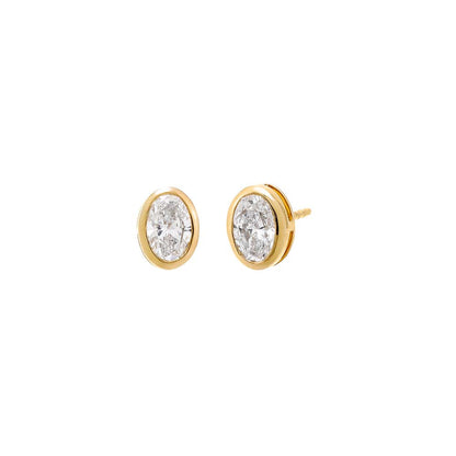 Lab Grown Diamond Oval Bezel Stud Earring 14K