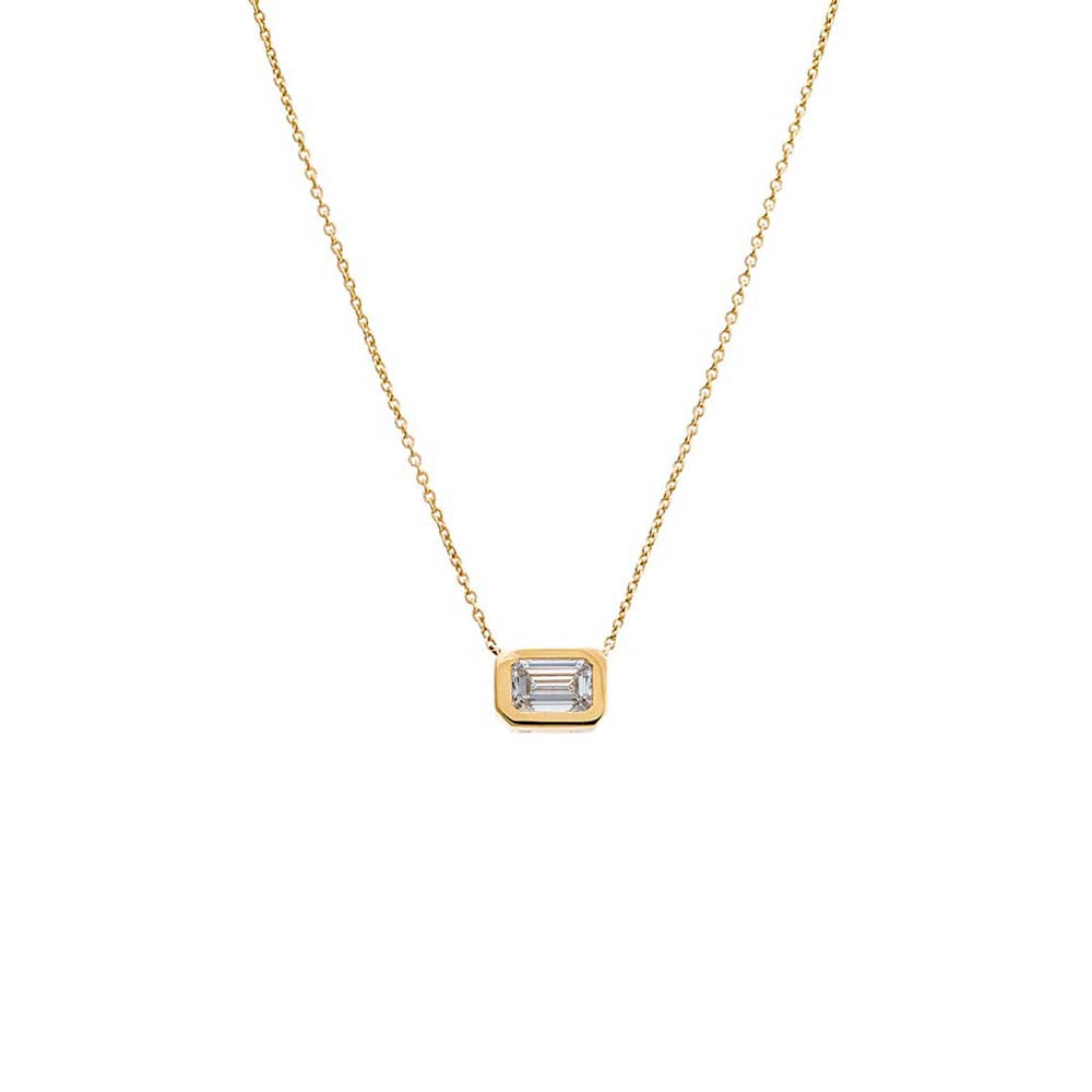 Lab Grown Diamond Emerald Bezel Necklace 14K