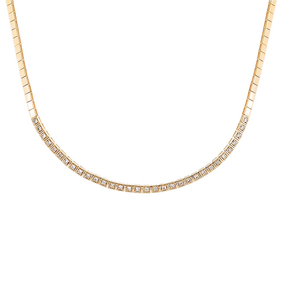 Diamond Bezel Princess Cut Tennis Necklace 14K