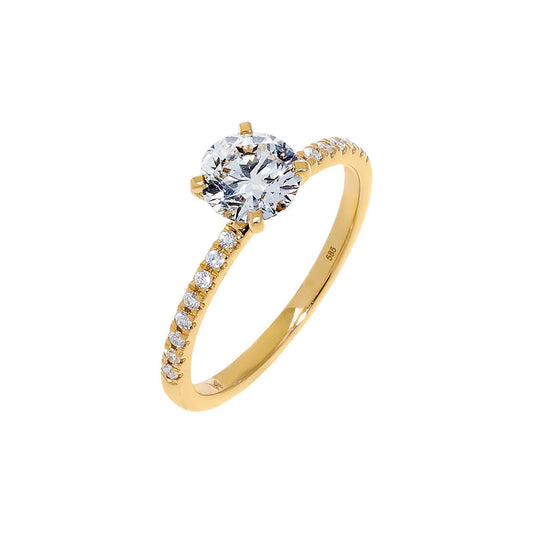 Lab Grown Diamond Pave Solitaire Cut Engagement Ring 14K