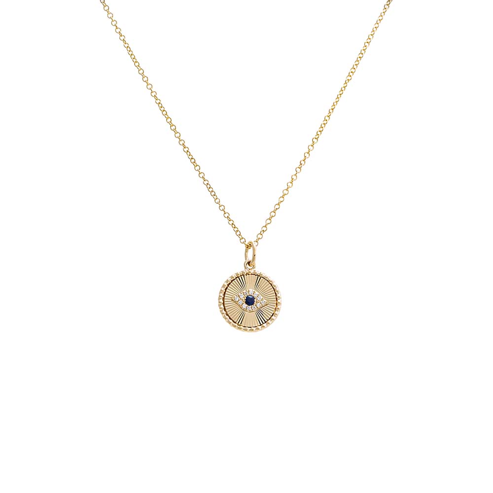 Diamond Evil Eye Disc Pendant Necklace 14K