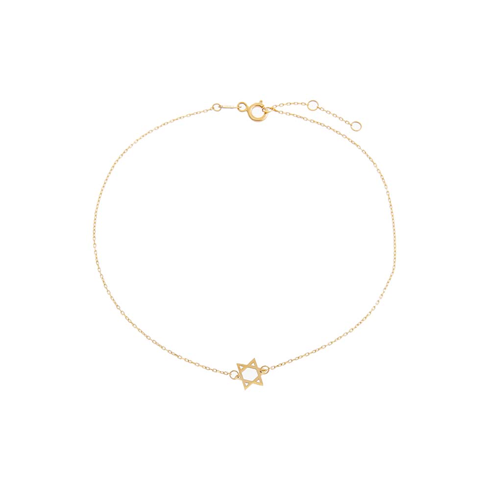 Solid Star Of David Pendant Anklet 14K